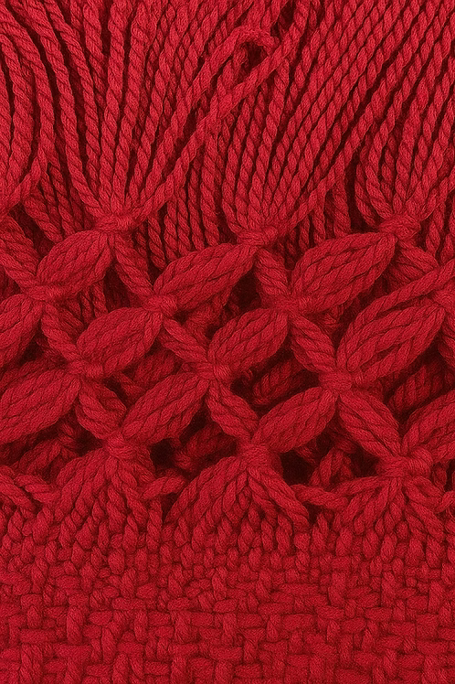 Rebosos (Scarfs) Red Macrame Knotwork and Tassels