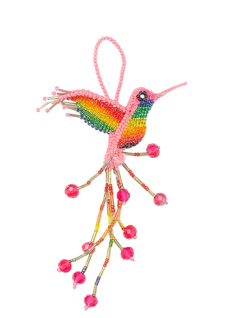 Pink Handmade Beaded Hummingbird Key