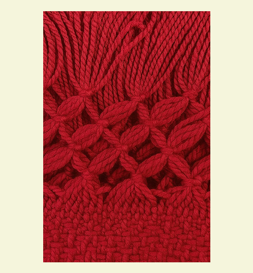 Rebosos (Scarfs) Red Macrame Knotwork and Tassels
