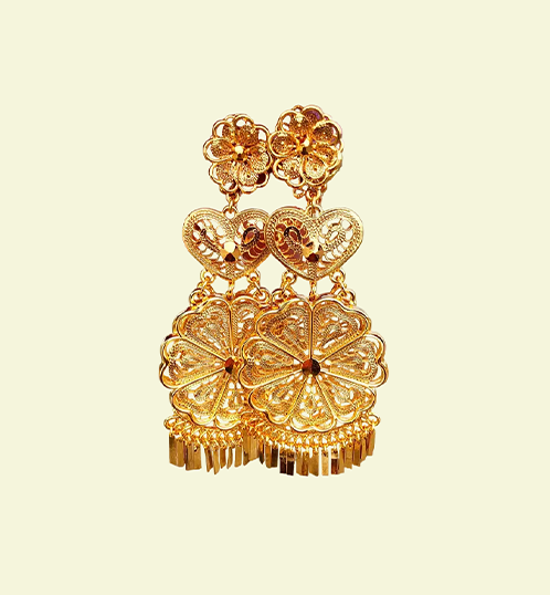 Pendientes con forma de flor, filigrana de oro