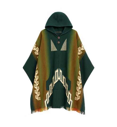 Green Handcrafted Mexican Poncho – Traditional Pattern Collection