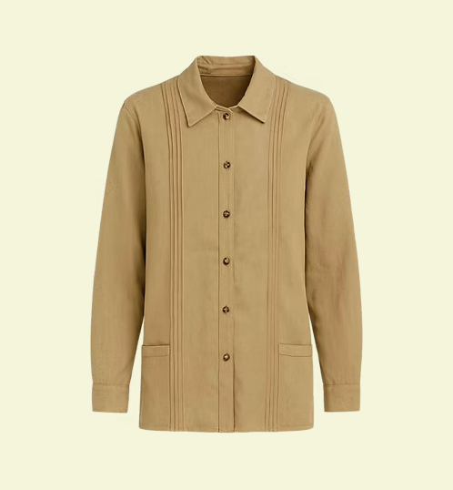 Beige jacket with button details on a beige background