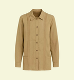 Beige jacket with button details on a beige background