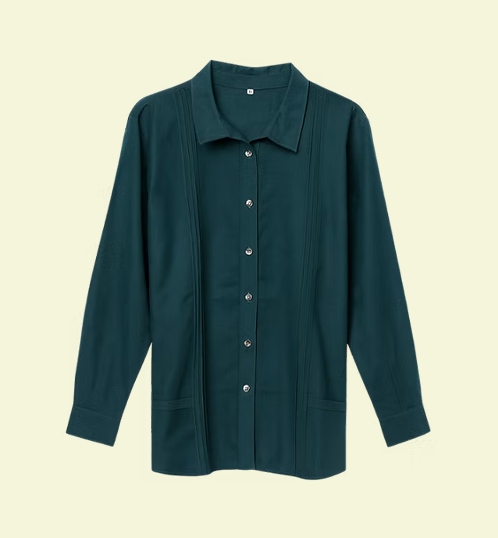Camisa estilo guayabera de manga larga con pliegues