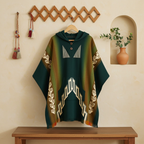 Green Handcrafted Mexican Poncho – Traditional Pattern Collection