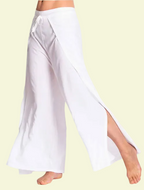White wide-leg pants on a light yellow background