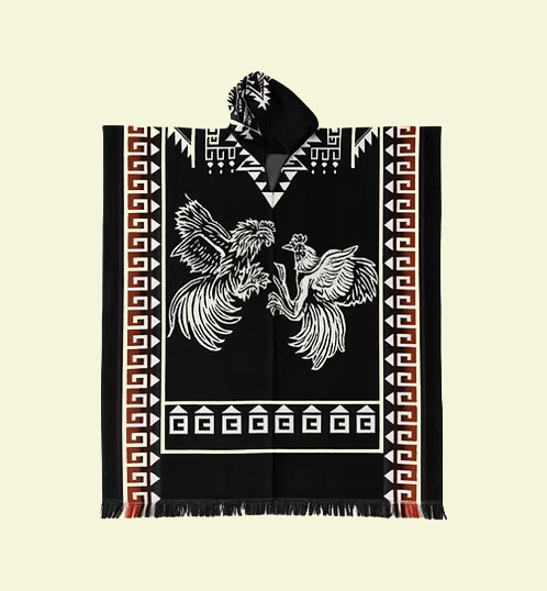 Poncho mexicano negro hecho a mano - Colección de patrones tradicionales
